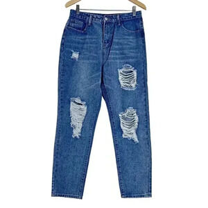 NWOT Distressed High Rise Mom Jeans Straight Leg Medium Wash Women's Size M
